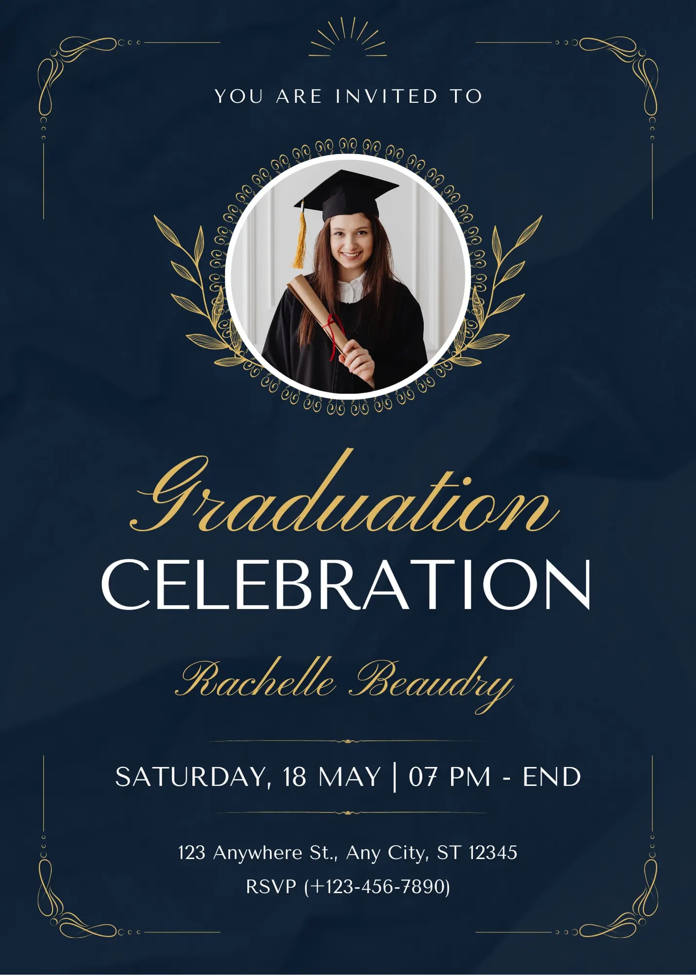 Blue & Gold Vintage Elegant Graduation