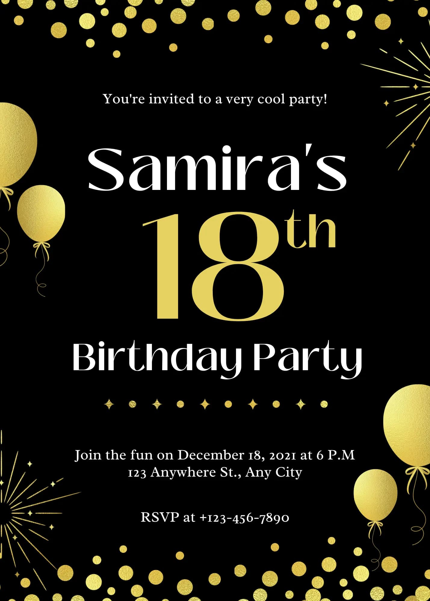 Black and Gold Elegant 18th digital invitation template