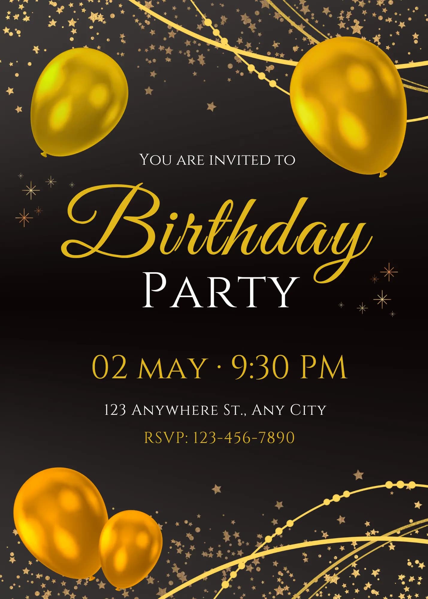 Gold And Black Birthday digital invitation template
