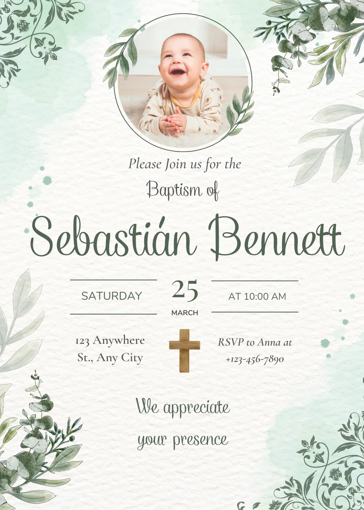 Green Delicate Watercolor digital invitation template