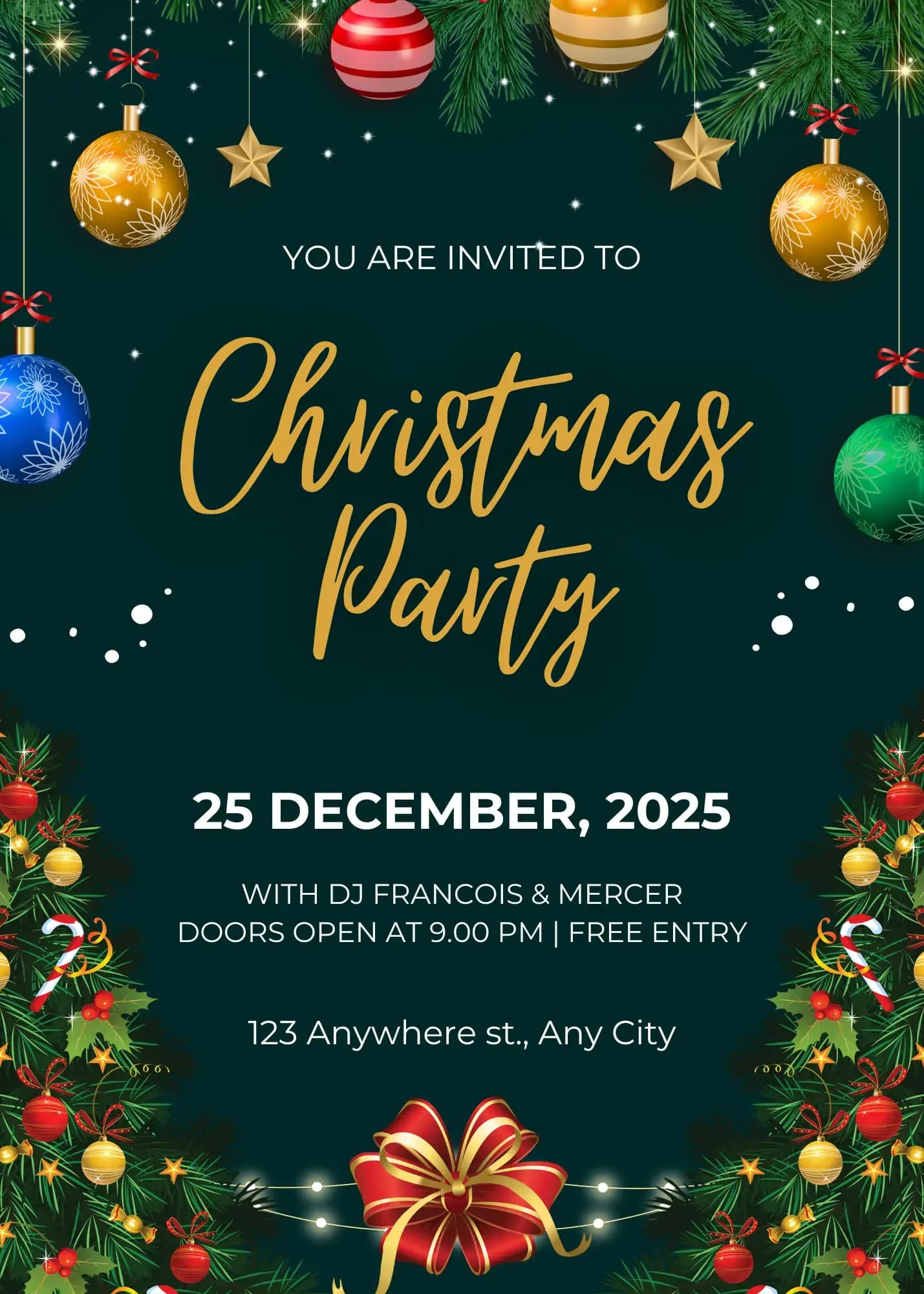Green & Gold Elegant Christmas digital invitation template