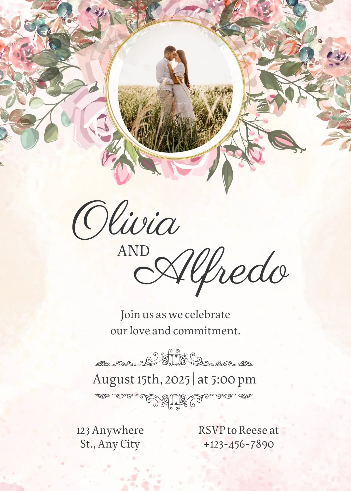 Pink Floral Watercolor digital invitation template