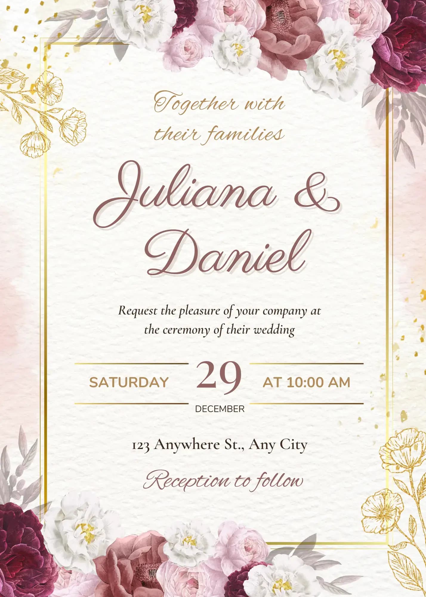 Red and Gold Floral digital invitation template